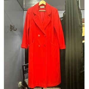 Herman Kay Vintage Red Wool Blend Long Coat Double Breasted Classic USA Made M